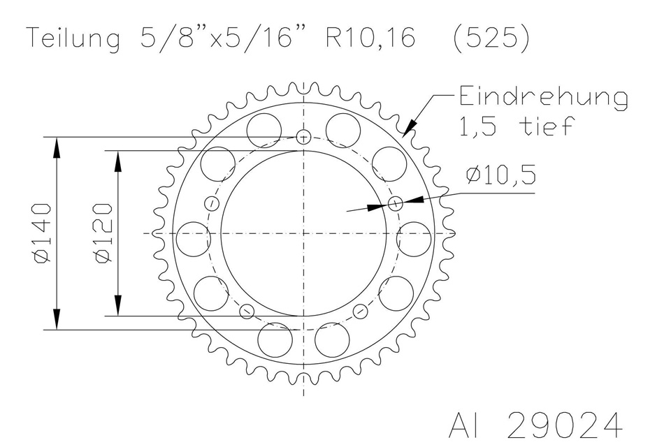 esjot Alu-Kettenrad 47 Zähne 525er Teilung (5/8x5/16)