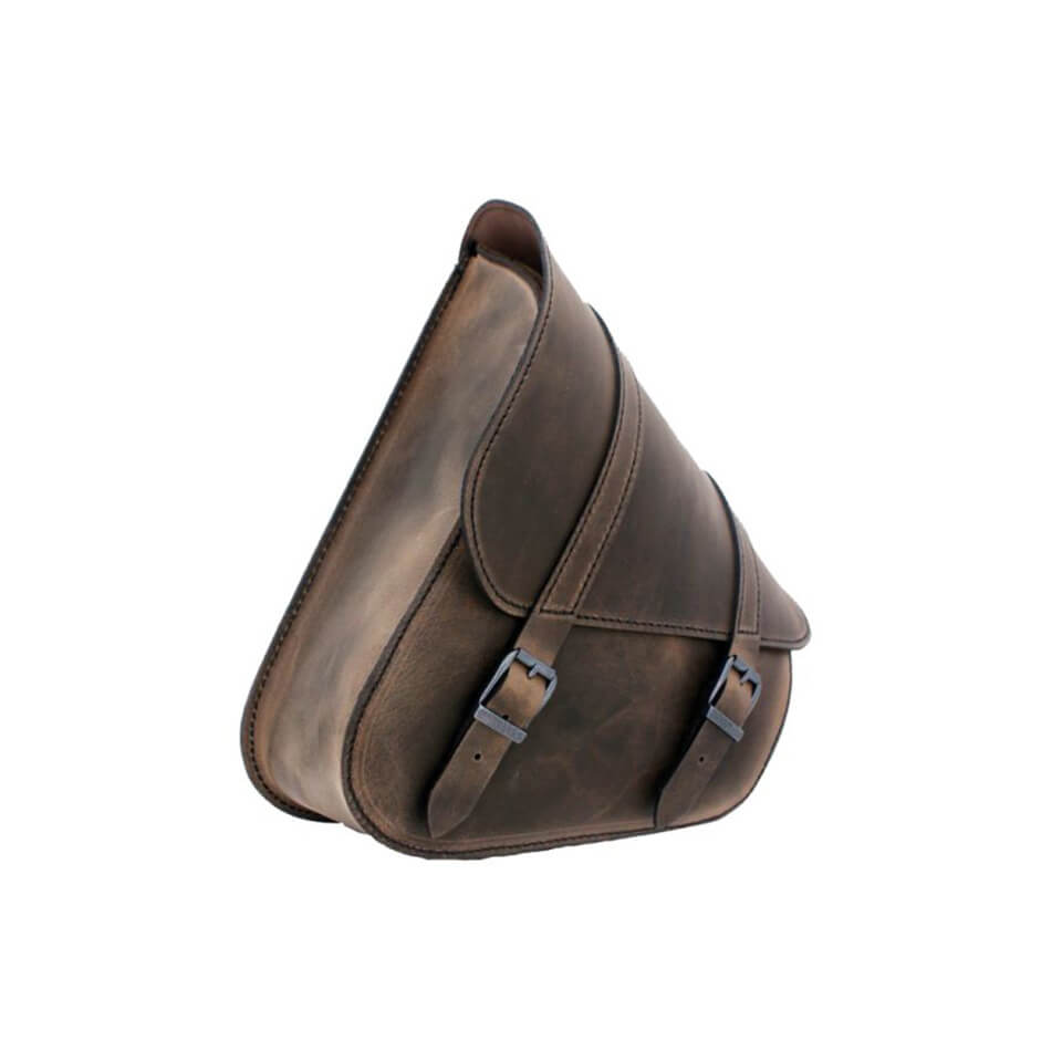 Ledrie Swingarm Bag brown. High quality leather. for Harley-Davidson Softail left. 9 litres
