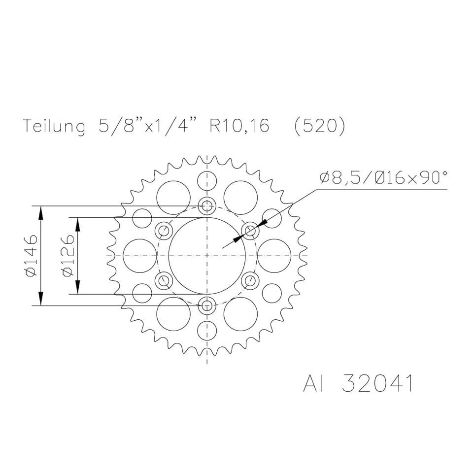 esjot Kettenrad 49 Zähne Alu 520er Teilung (5/8x1/4)