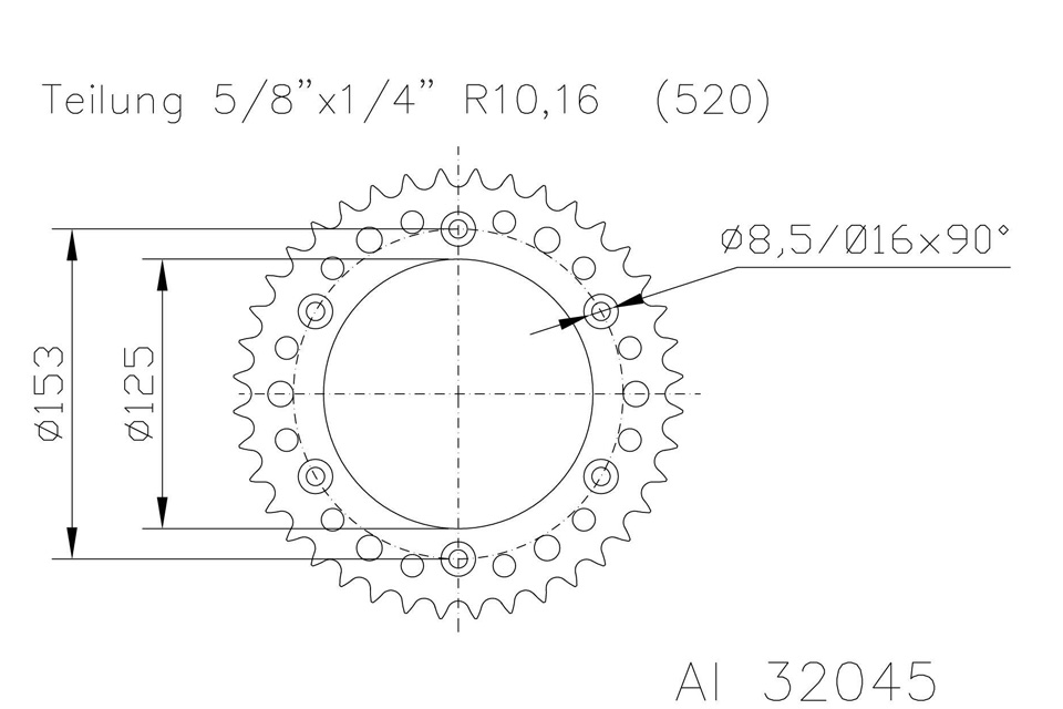 esjot Kettenrad 50 Zähne Alu 520er Teilung (5/8x1/4)